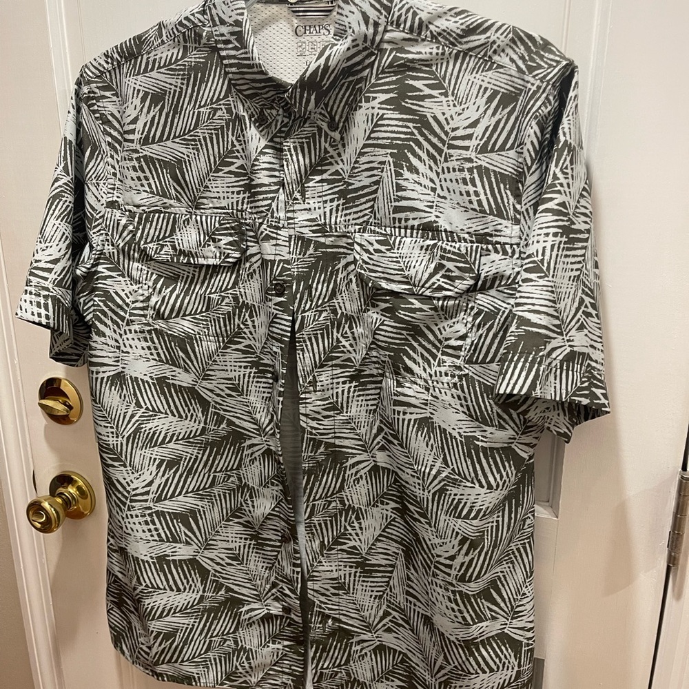 Chaps Green and White Leaf Print Shirt
